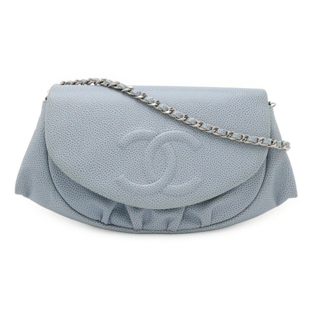 CHANEL Half Moon Coco Mark Wallet Chain Shoulder Bag Pouch Caviar Leather Lig...